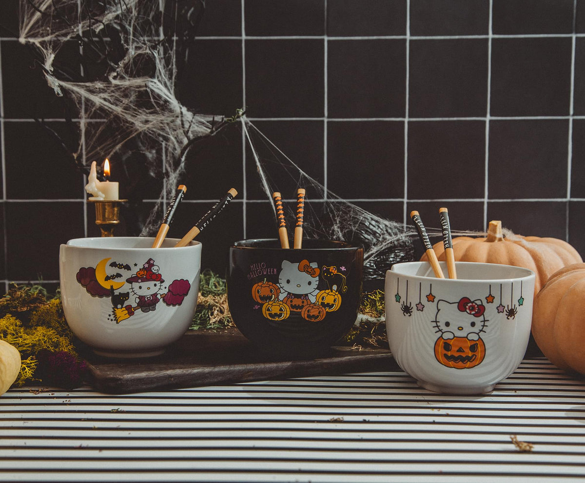 Sanrio Hello Kitty Pumpkin Boo 20-Ounce Ceramic Ramen Bowl and Chopstick Set