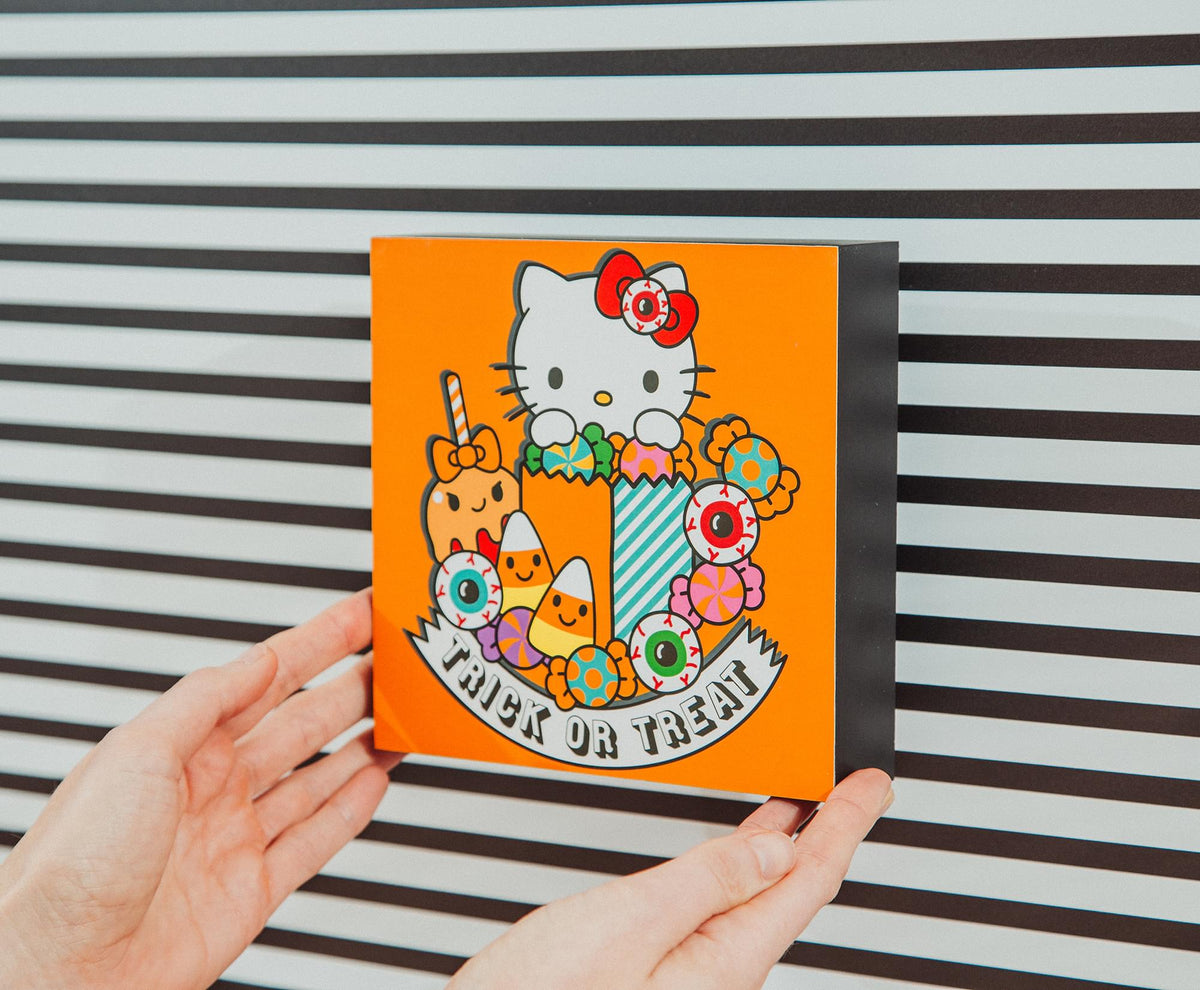 Sanrio Hello Kitty "Trick Or Treat" Wooden Box Sign | 6 x 6 Inches