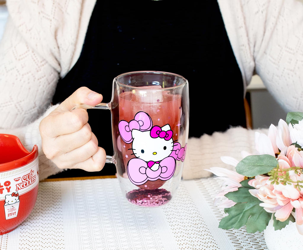 Sanrio Hello Kitty Bows and Stars Confetti Glass Mug | Holds 15 Ounces