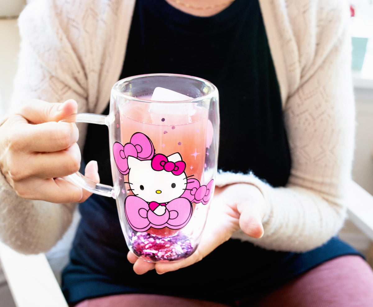 Sanrio Hello Kitty Bows and Stars Confetti Glass Mug | Holds 15 Ounces
