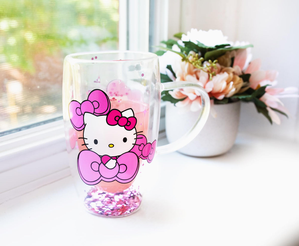 Sanrio Hello Kitty Bows and Stars Confetti Glass Mug | Holds 15 Ounces