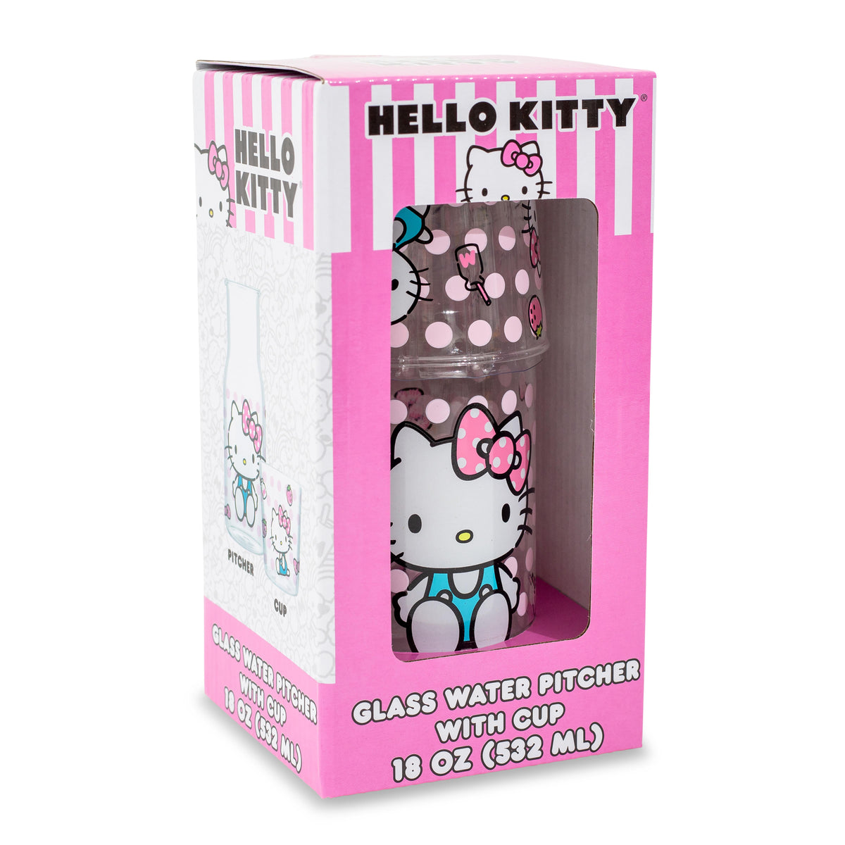 Sanrio Hello Kitty Pink Dots 18-Ounce Glass Pitcher and 8-Ounce Cup