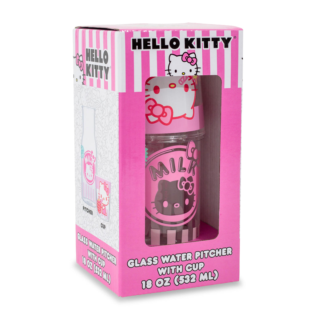 Sanrio Hello Kitty Strawberry Milk 18-Ounce Glass Pitcher and 8-Ounce Cup