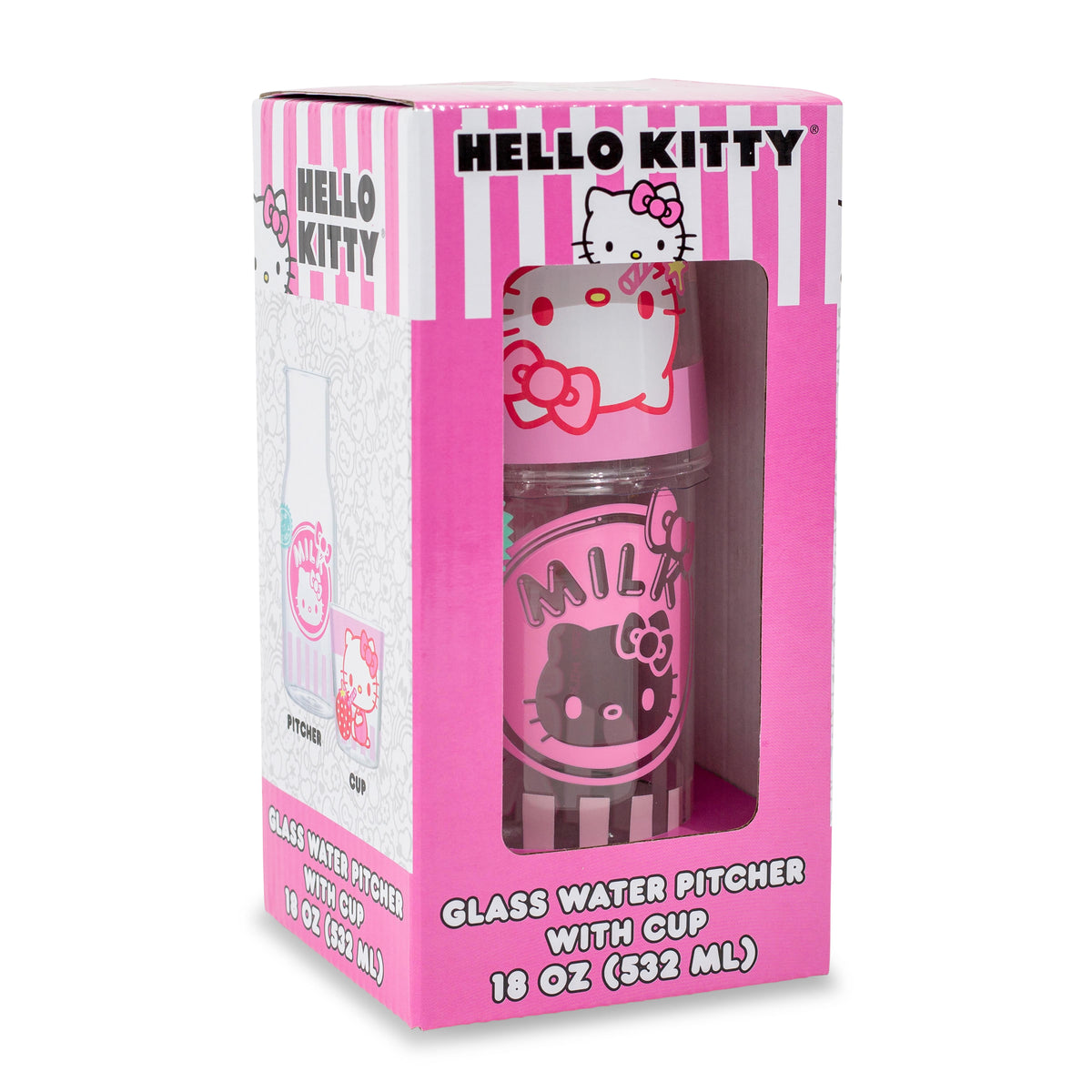 Sanrio Hello Kitty Strawberry Milk 18-Ounce Glass Pitcher and 8-Ounce Cup