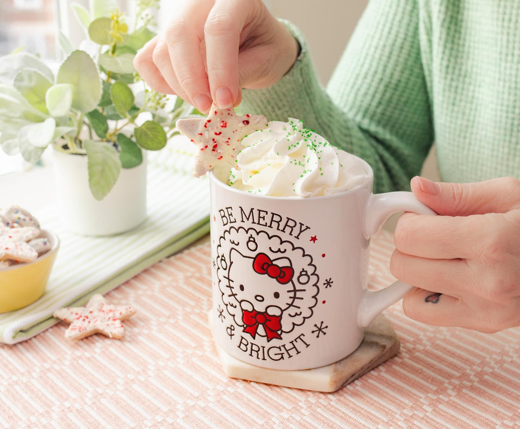 Sanrio Hello Kitty "Be Merry & Bright" Wax Resist Ceramic Mug | Holds 14 Ounces