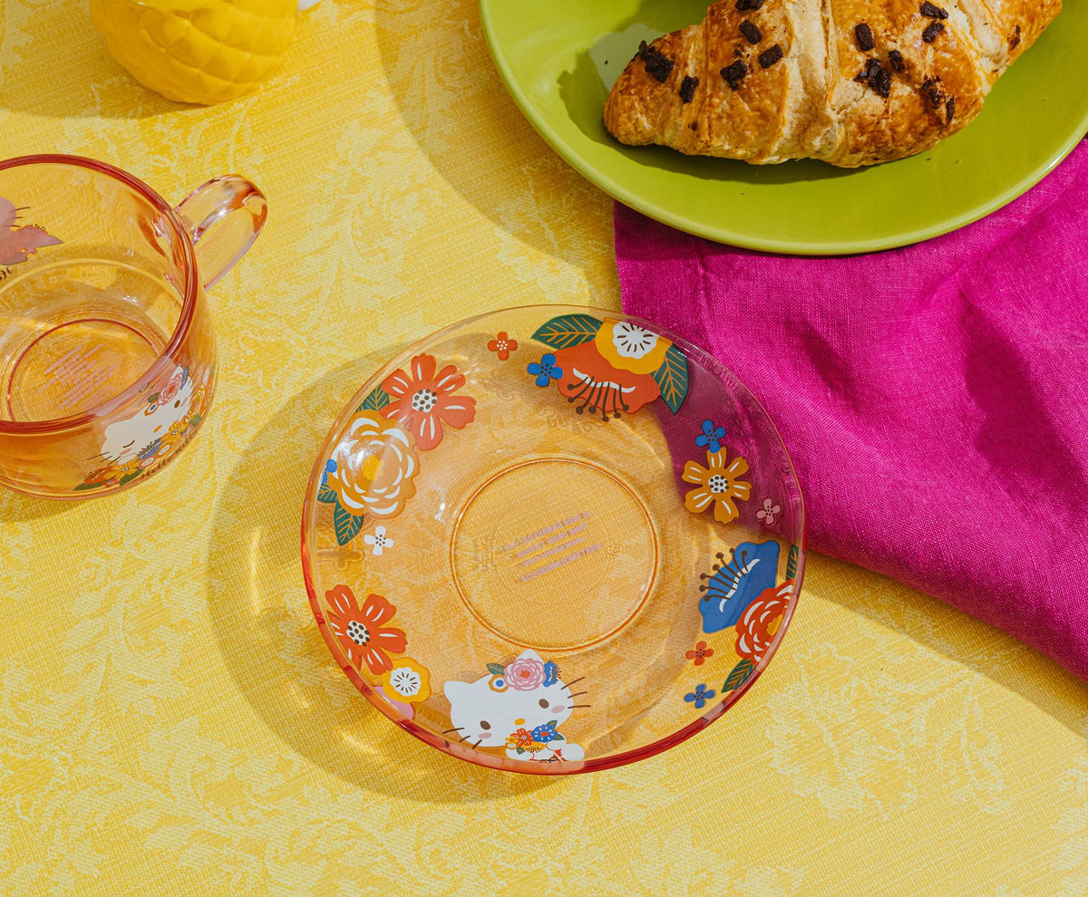 Sanrio Hello Kitty Flowers Glass Teacup and Saucer Set