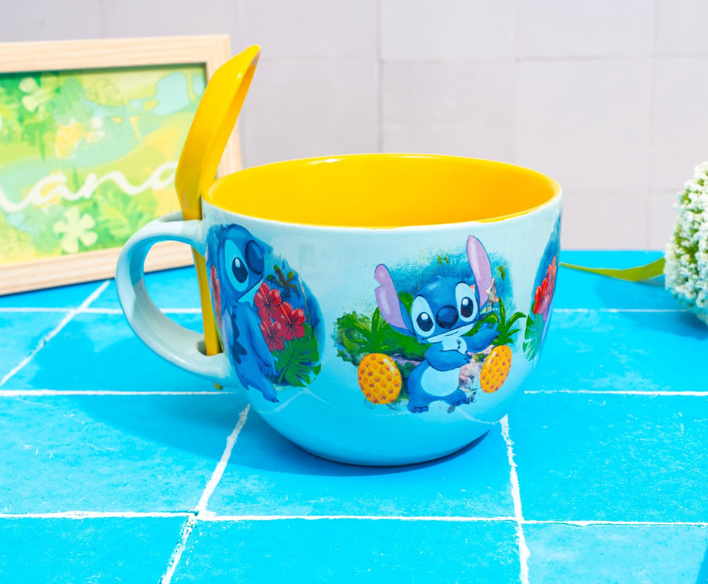 Disney Lilo & Stitch Tropical Ceramic Soup Mug With Spoon | Holds 24 Ounces
