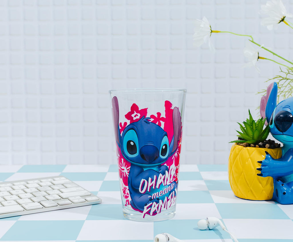 Disney Lilo & Stitch "Ohana Means Family" Pint Glass | Holds 16 Ounces