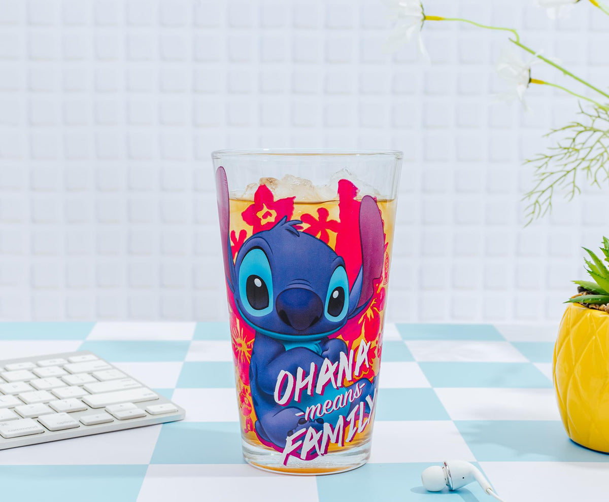 Disney Lilo & Stitch "Ohana Means Family" Pint Glass | Holds 16 Ounces