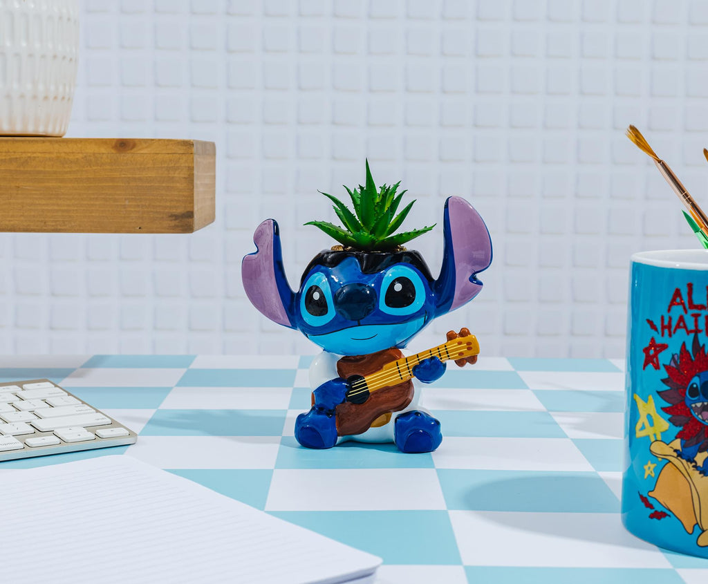 Disney Lilo & Stitch Elvis 6-Inch Ceramic Mini Planter With Artificial Succulent
