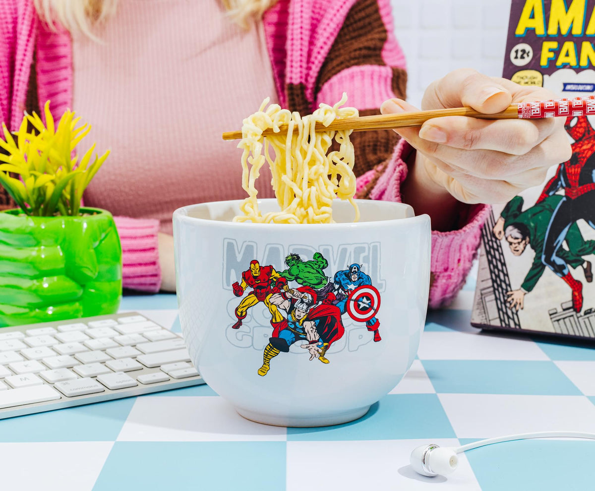 Marvel Comics Classic Characters 20-Ounce Ceramic Ramen Bowl With Chopsticks