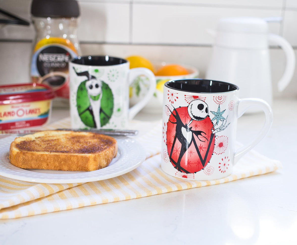 Nightmare Before Christmas Jack Holiday Mugs, Set of 2 | Each Holds 14 Ounces