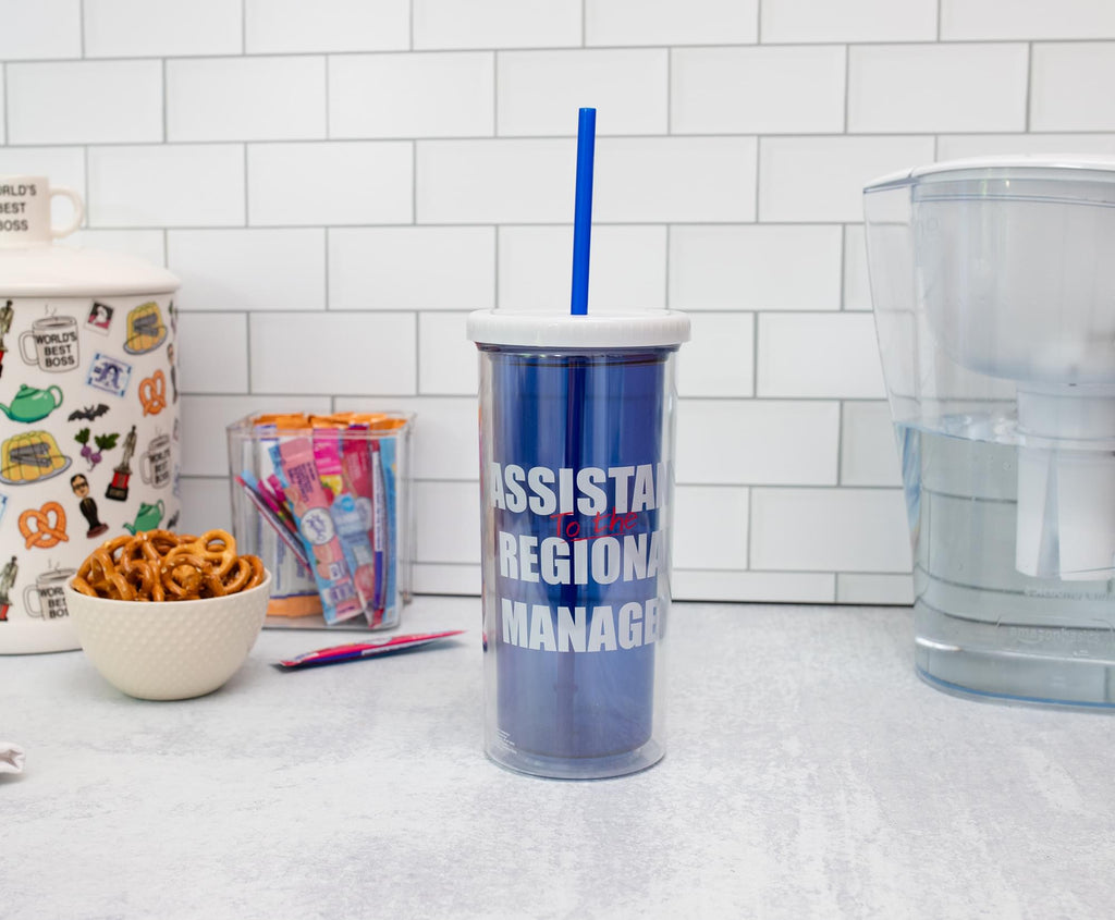The Office Dunder Mifflin Plastic Carnival Cup With Straw | Hold 20 Ounces