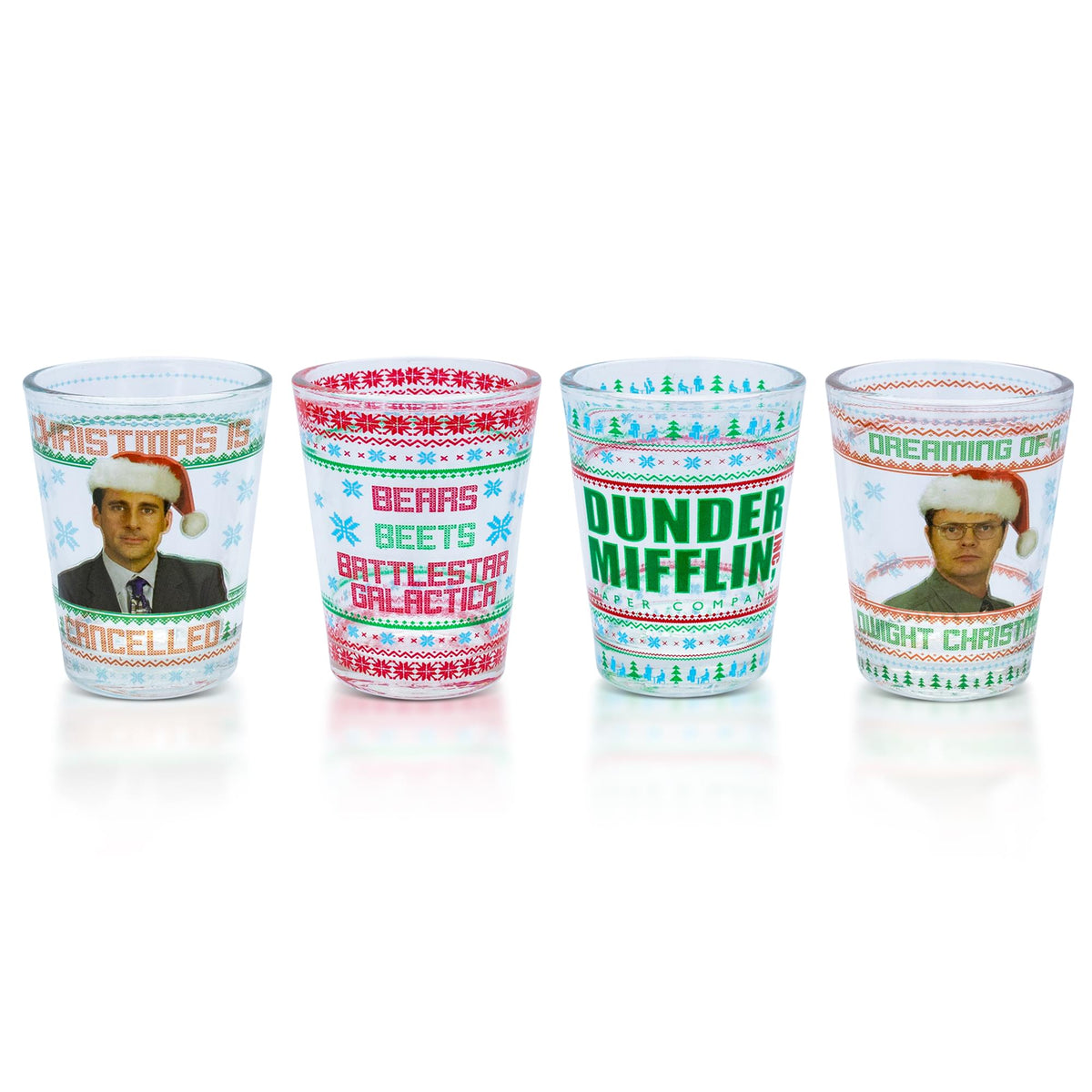 The Office Dunder Mifflin Holiday 2-Ounce Mini Shot Glasses | Set of 4