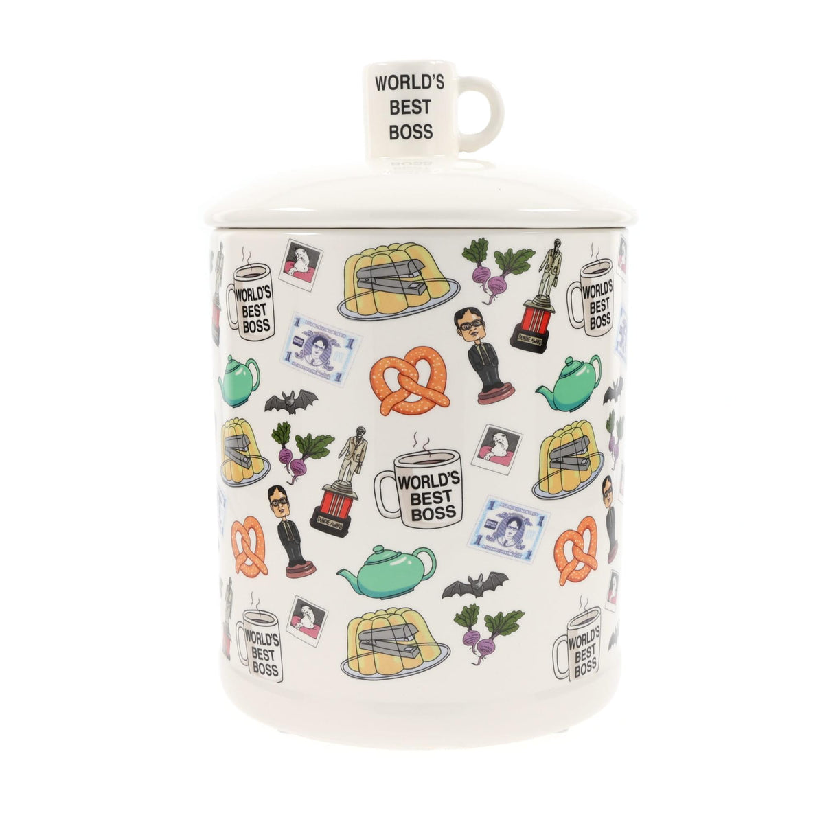 The Office Icons Ceramic Snack Jar With Molded Knob Lid | 10 Inches Tall