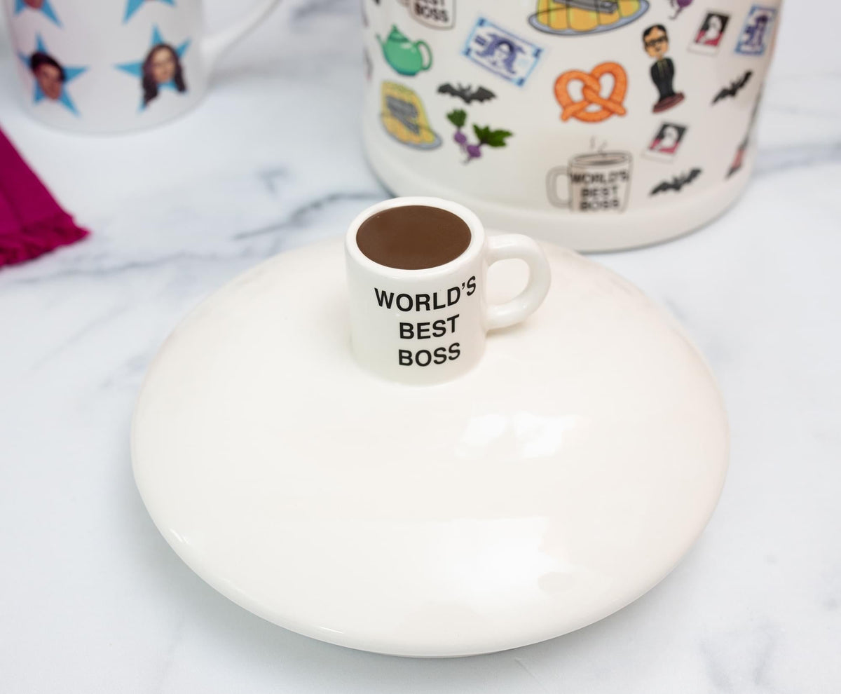 The Office Icons Ceramic Snack Jar With Molded Knob Lid | 10 Inches Tall
