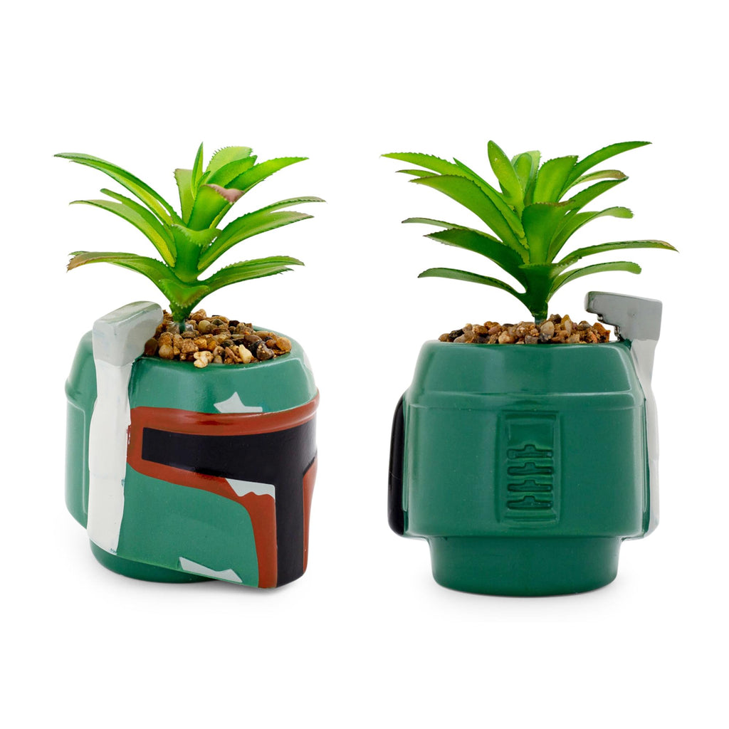 Star Wars Boba Fett Helmet 3-Inch Ceramic Mini Planter With Artificial Succulent