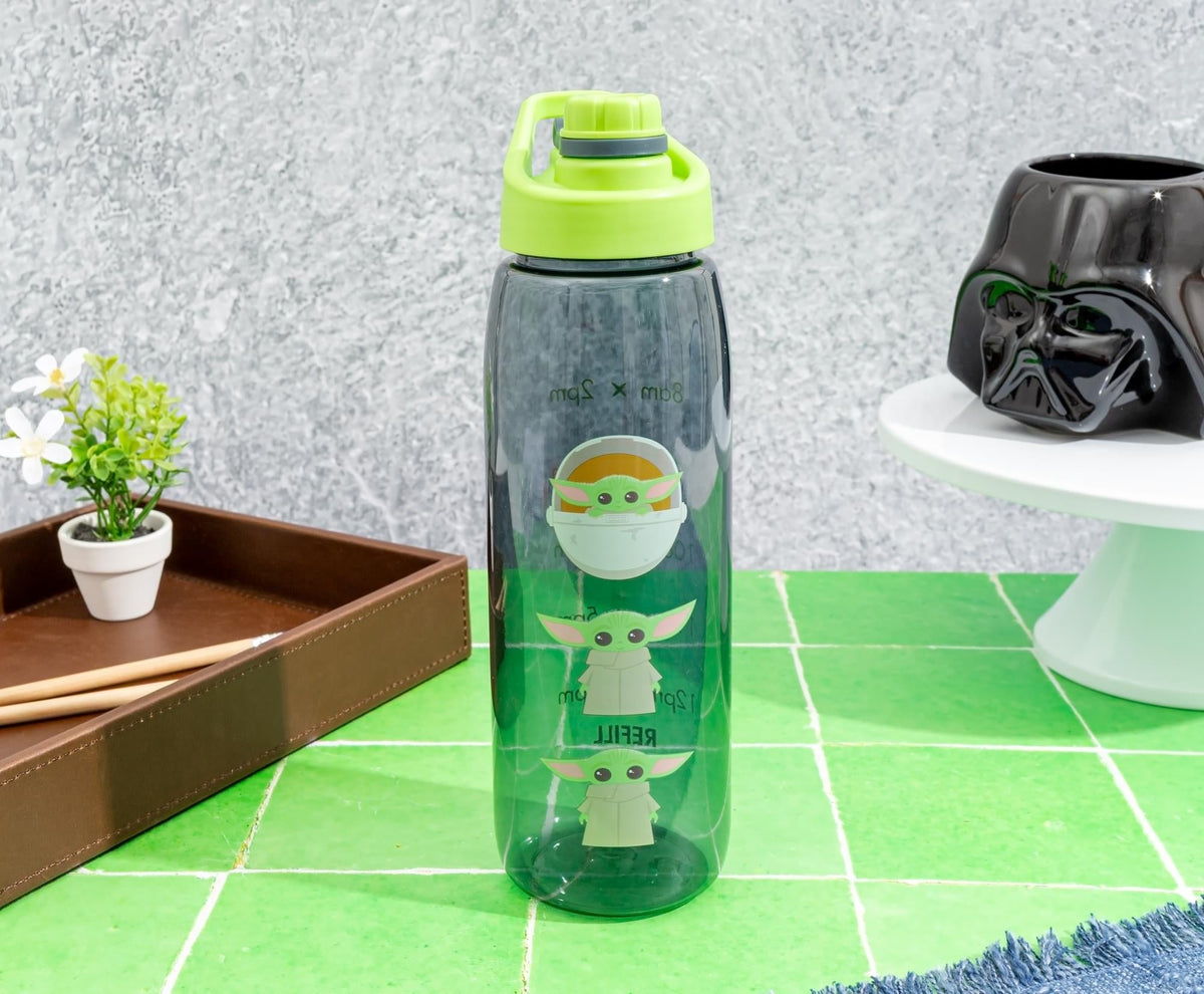 Star Wars: The Mandalorian Grogu Water Bottle With Time Marker | Holds 28 Ounces