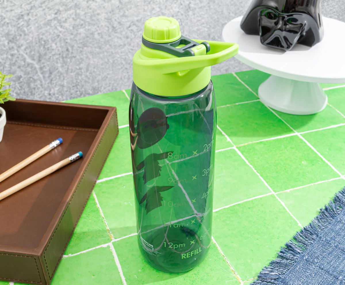 Star Wars: The Mandalorian Grogu Water Bottle With Time Marker | Holds 28 Ounces