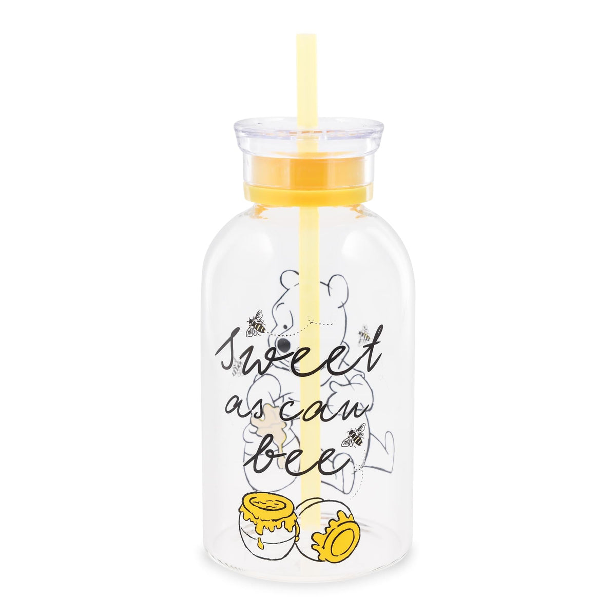 Disney Winnie The Pooh "Sweet As Can Bee" Glass Milk Bottle | Holds 15 Ounces