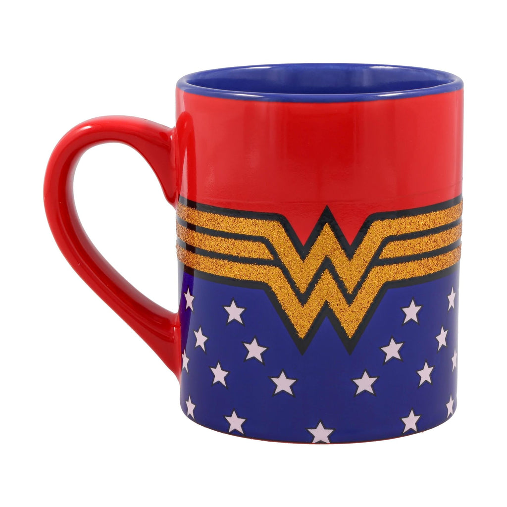 DC Comics Wonder Woman Logo Glitter Ceramic Mug | Holds 14 Ounces