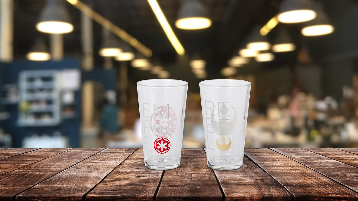 Star Wars 16oz Pint Glasses - Rebel & Empire Symbols - 2 Set