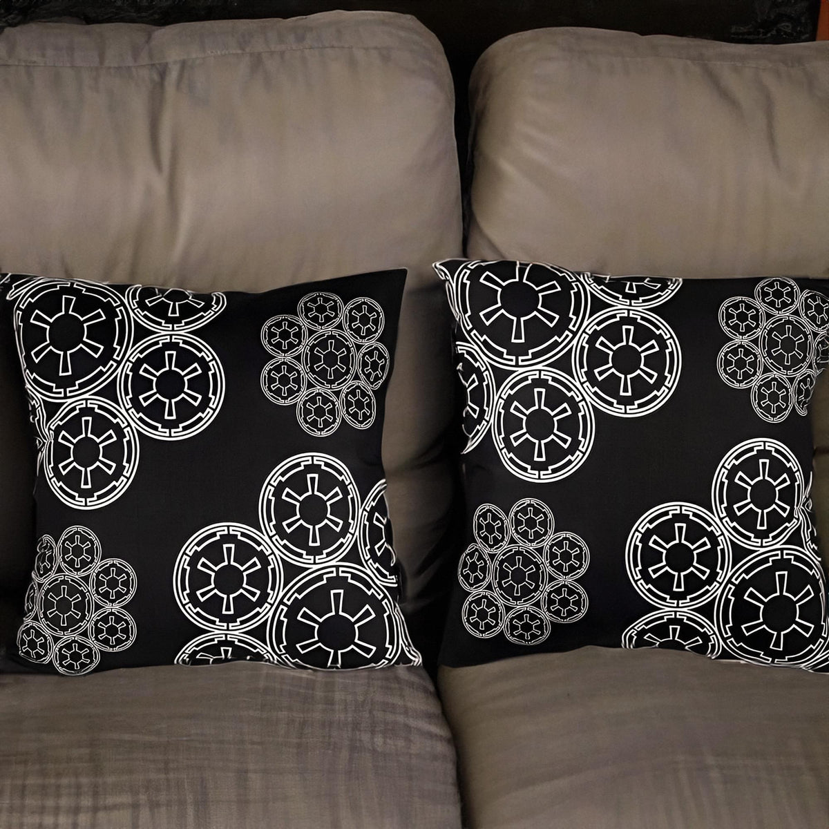 Star Wars Black Throw Pillow | White Imperial Logo | 20 x 20 Inches | Set of 2