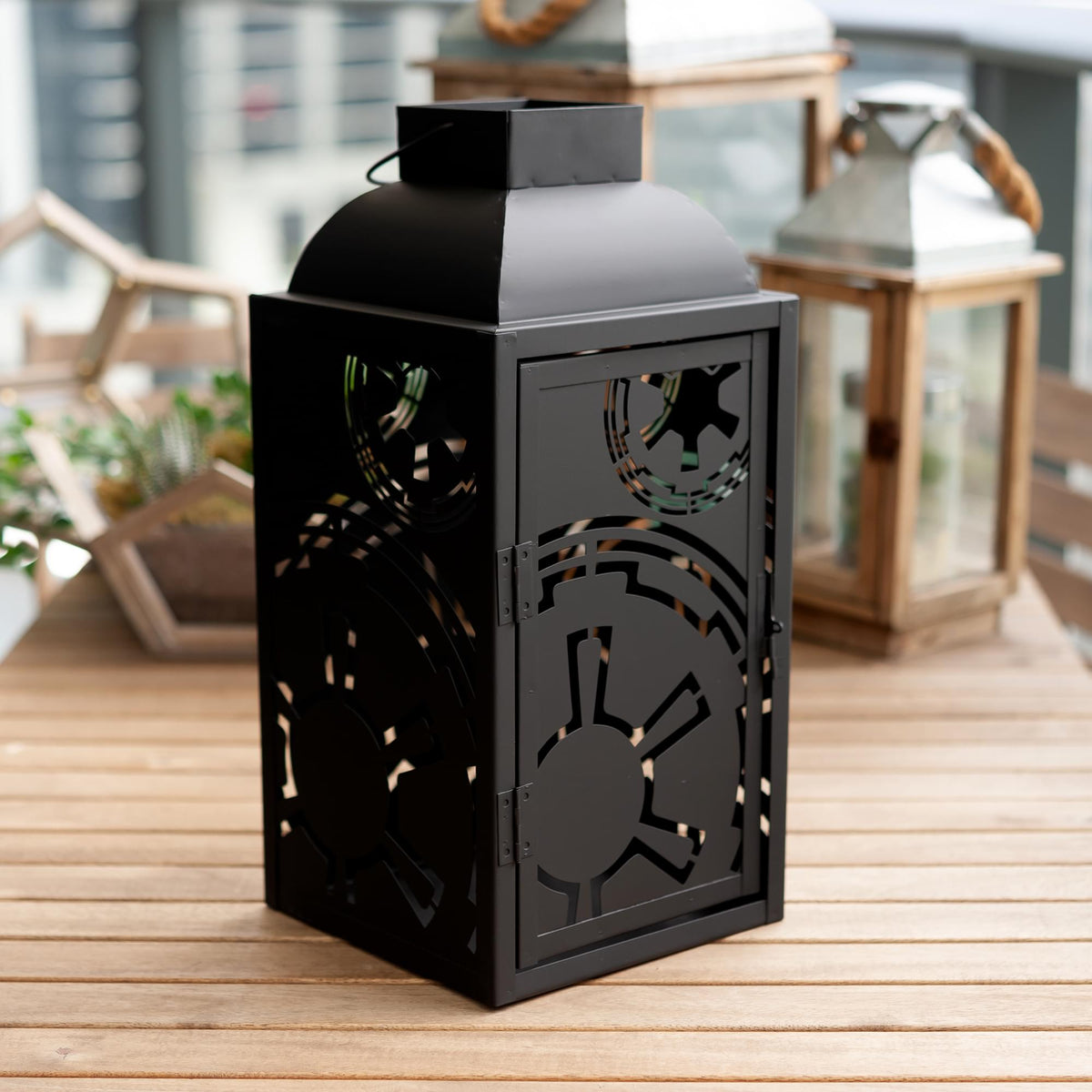 Star Wars Black Stamped Lantern | Empire Imperial Symbol | 14 Inches Tall