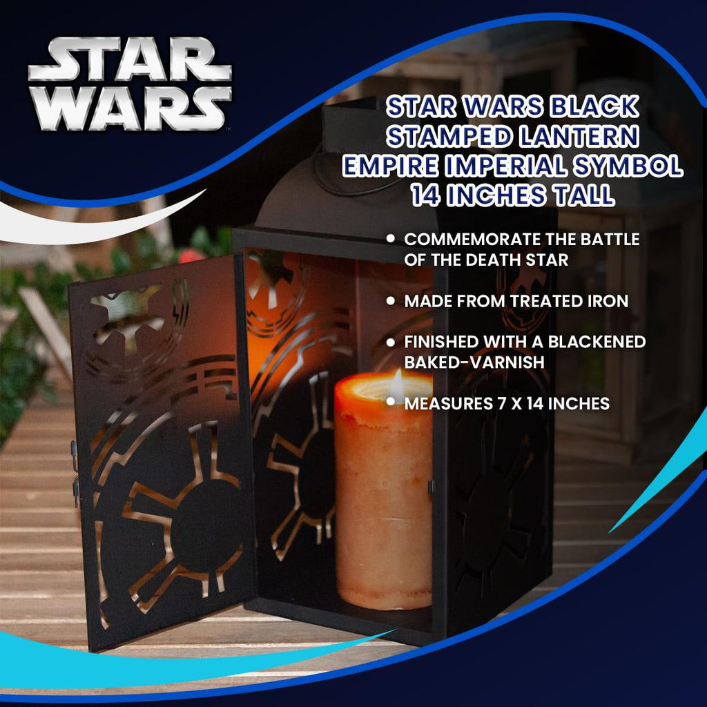 Star Wars Black Stamped Lantern | Empire Imperial Symbol | 14 Inches Tall