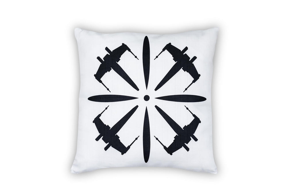 Star Wars White Throw Pillow | Black X-Wing Fighter Design | 18 x 18 Inches